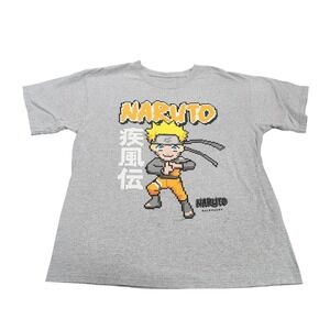 Naruto Shirt Mens Large Gray Pixel Naruto Shippuden Graphic Tee Anime Top